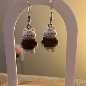 Cat in Sweater Dangle Earrings